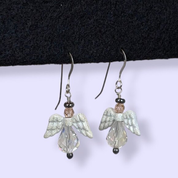 Crystal Beaded Dangling Angel Earrings - Picture 1 of 4